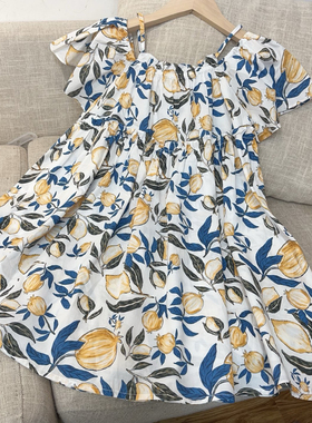 宝儿w蓝色满印连衣裙，棉布连衣裙，同款橘色，0639