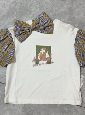 宝儿w白色T恤，花苞袖，带蝴蝶结，0967