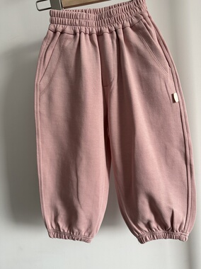 新款 欧bao小童女宝粉色卫裤，针织长裤，35019