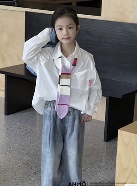 【清，不退不换】越Ye安 白色针织领带纯棉衬衫 22236