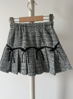 宝儿w女宝黑色小香风半裙蝴蝶结装饰，带安全裤，0963