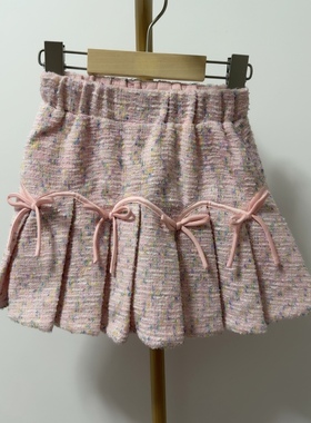 宝儿w女宝粉色半身裙，蝴蝶结，带安全裤，同款黑色，0963