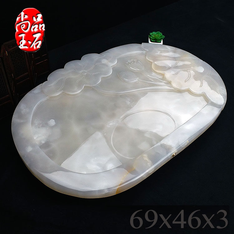 尚品玉石天然白色冰玉石头茶盘功夫茶茶台简约手工雕刻一体式茶几