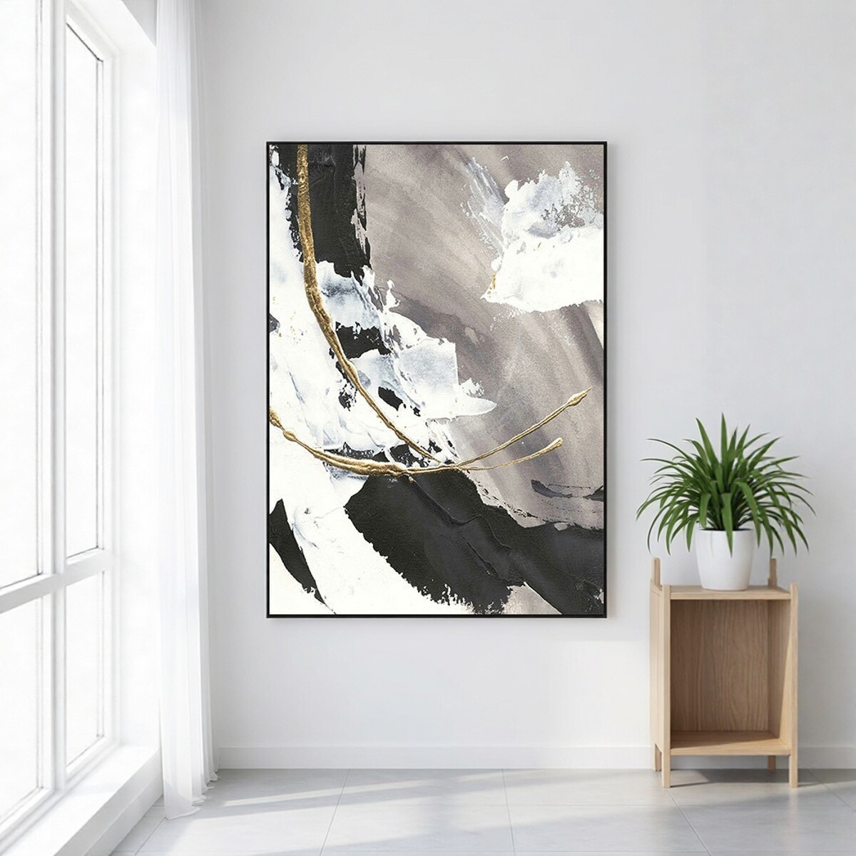 现代简约抽象手绘油画客厅装饰画立体墙画有框玄关肌理画轻奢挂画