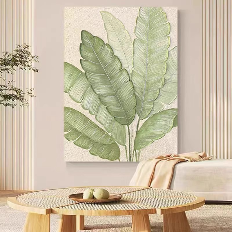 手绘油画竖版轻奢客厅装饰画植物抽象肌理画卧室过道餐厅玄关挂画图片