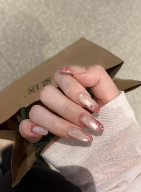 纯欲氛围感转印不规则红色蕾丝渐变珠光猫眼小众显白手工穿戴美甲