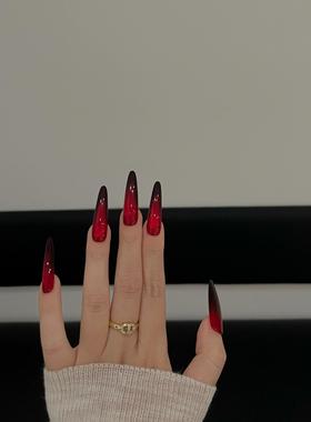 手工穿戴甲御姐暗黑红色万圣节圣诞氛围感美甲气质显白可拆卸甲片