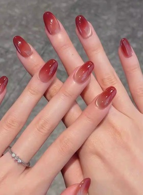【冰透车厘子】法式温柔红色渐变猫眼美甲新年高级简约手工穿戴甲
