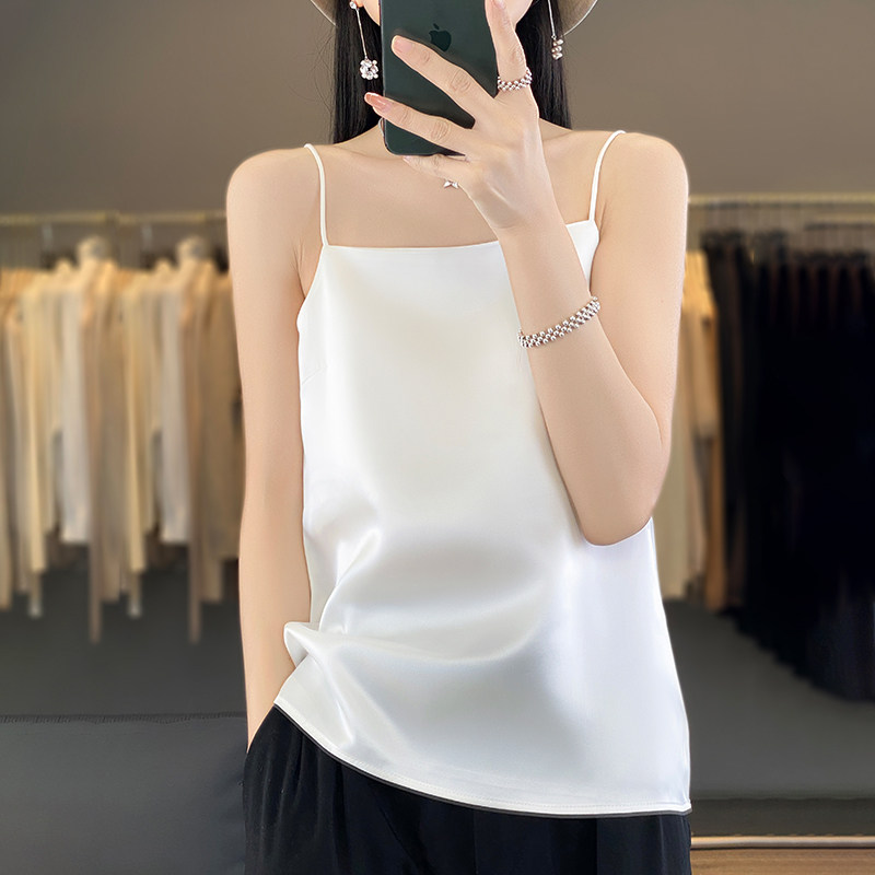 高端仿真丝吊带背心女内搭白色美背醋酸上衣缎面夏职业西装打底衫