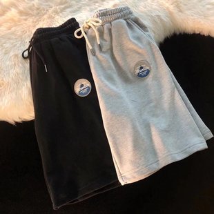 潮牌街头宽松情侣阔腿休闲运动灰色五分裤 黑色短裤 男夏季 日系短裤