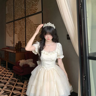 Blovelan半盏情话 大蝴蝶结公主裙提花蓬蓬细闪拖尾连衣裙生日裙
