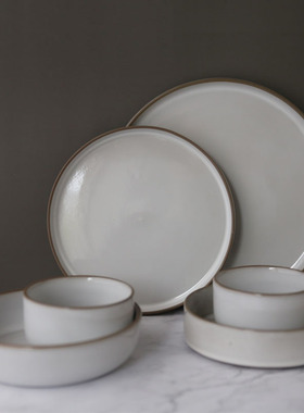 外贸原单出口经典简约北欧风格极简灰白平底直角沙拉碗牛排摆盘