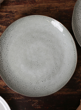 外贸出口丹麦 ins网红北欧复古手作青灰色做旧陶瓷牛排超大餐盘子