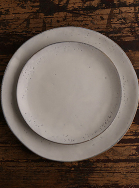 丹麦外贸原单出口复古北欧浅灰白色侘寂仿旧陶瓷餐盘西式牛排沙拉