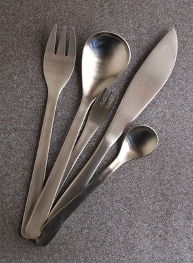 日式不锈钢304西餐刀叉套装拉丝甜品蛋糕勺子叉子