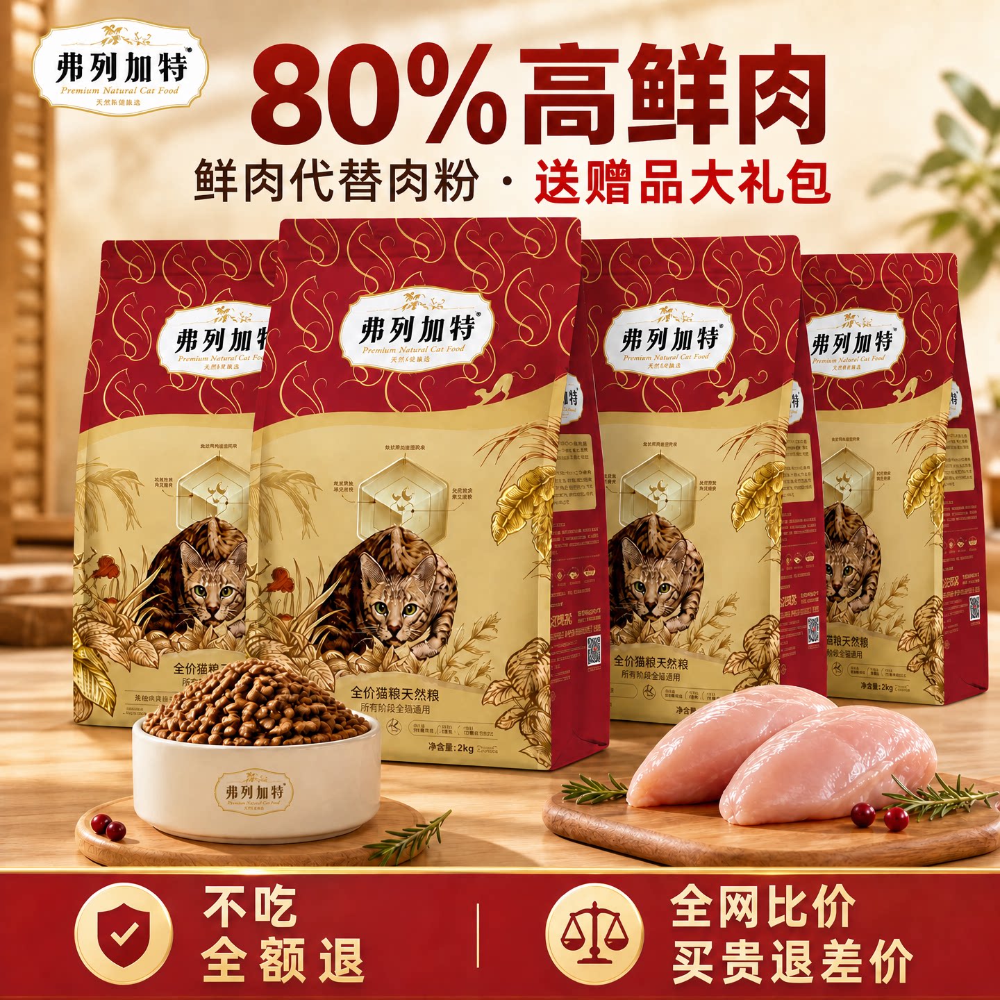 弗列加特鲜肉天然粮猫粮全阶段80%高鲜肉主粮8kg官方直营