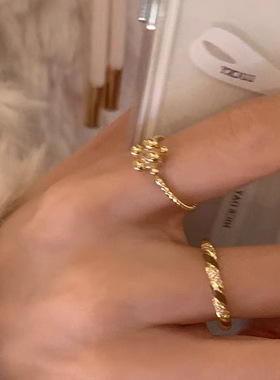 小众设计感锆石滴油金属开口戒指套装女复古个性简约百搭气质指环