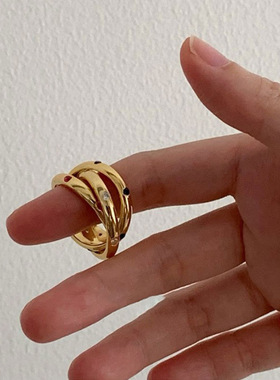 小众设计感三环交错彩指女轻奢个性时尚气质通勤百搭指环戒子