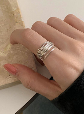 小众个性多层银色线圈缠绕戒指女设计感精致时尚潮流百搭指环戒子