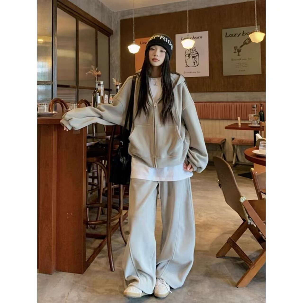 奥粒绒加厚加绒卫衣套装女秋冬季高级松弛感宽松休闲阔腿裤两件套