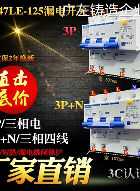 新品可开票对公工厂促销3P+N三相路器保护器DZ47LE-125A100总闸四