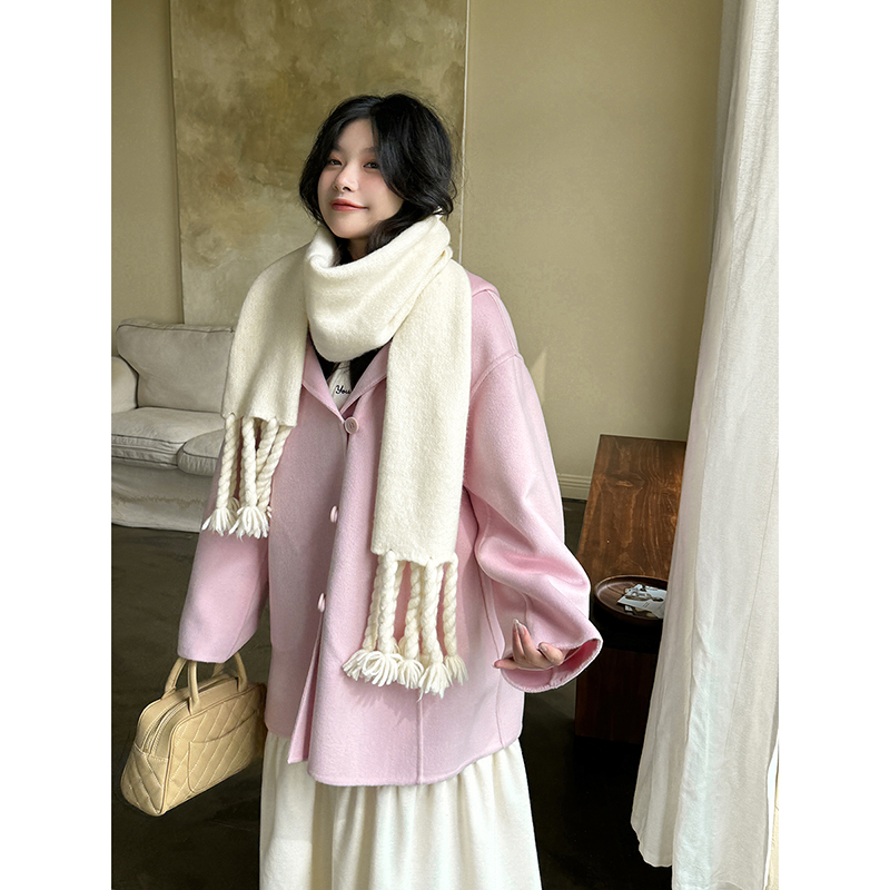 安妮森林100羊毛连帽双面呢外套