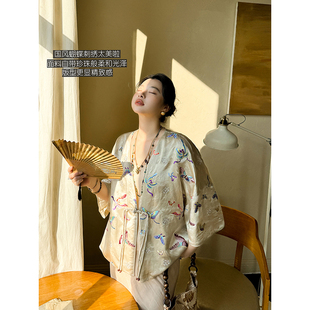 重磅国风彩蝶刺绣100醋酸V领设计感优雅新中式气质外套 安妮森林