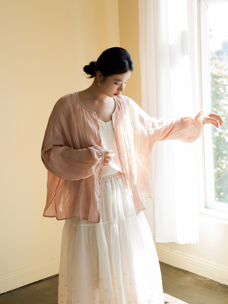 하이엔드 라인 프라이드 린넨 효소 워시 리치 링클 선스크린 린넨 가디건 셔츠 애니 포레스트 플러스 사이즈 여성 여름 의류