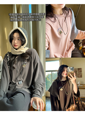 恒温自发热保暖绒绒感定位卡通小熊刺绣休闲百搭打底T恤 安妮森林