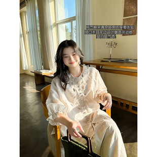 纯苎麻仙气麻本色木耳花边领口设计宽松休闲长袖衬衫上衣安妮森林