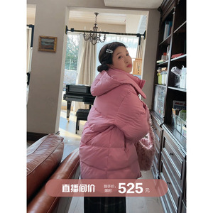 连帽90白鸭绒羽绒服棉布设计感简约粉色安妮森林少女感小个子外套