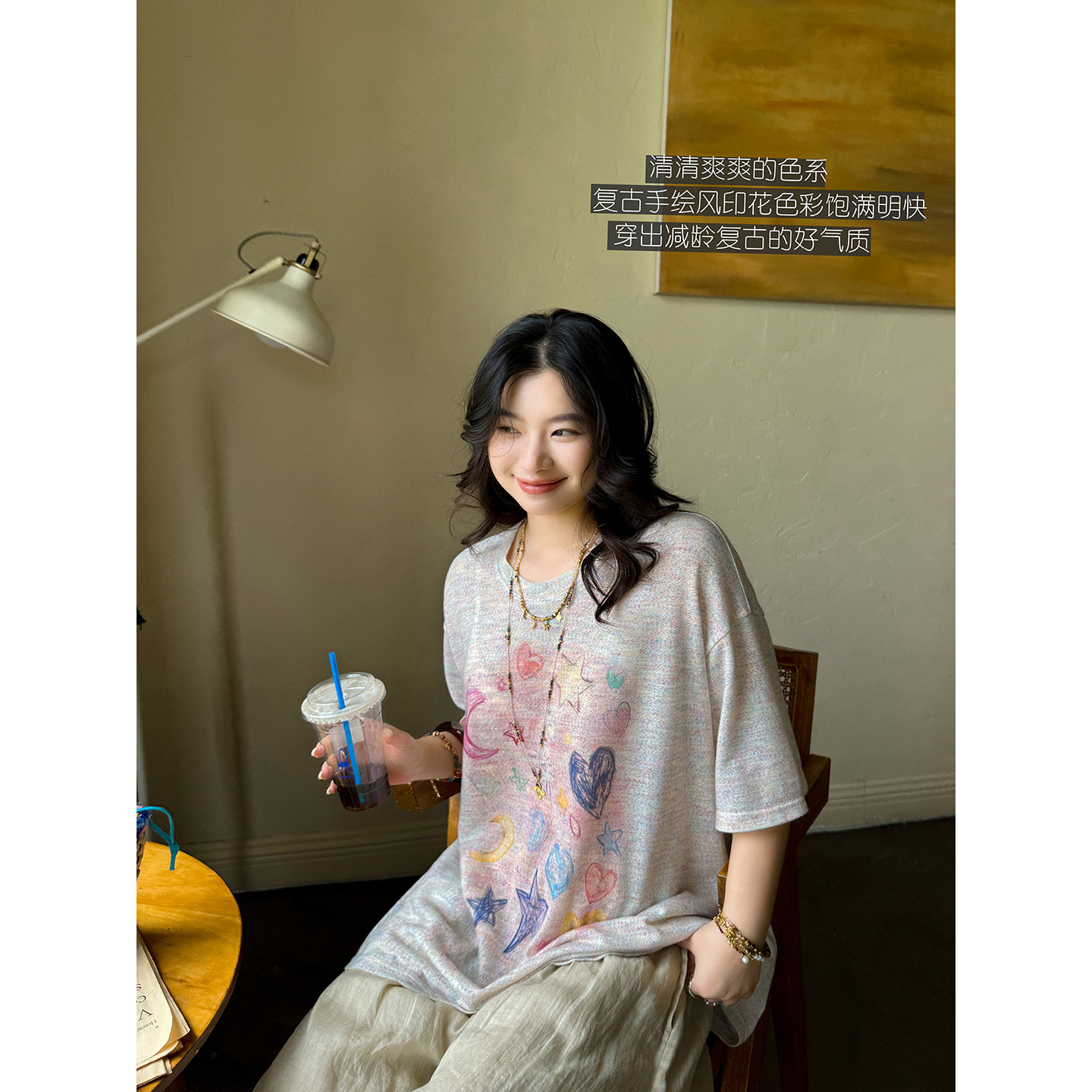 安妮森林休闲印花短袖T