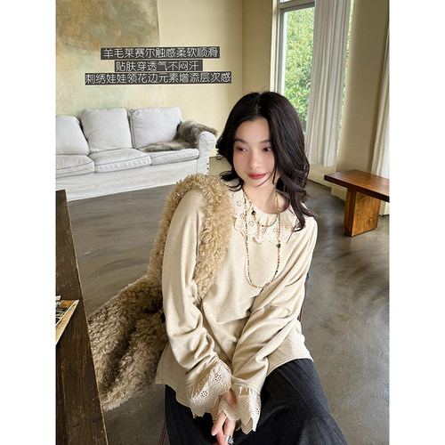 安妮森林针花边甜美织打底衫女冬