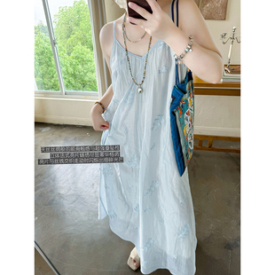 奢雅天丝重工立体亮片链绣法式 安妮森林 高端华丽仙气吊带裙大码