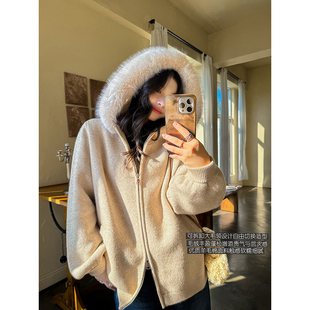 可拆大毛领羊毛棉软糯温柔显白双拉链设计气质毛线开衫 安妮森林