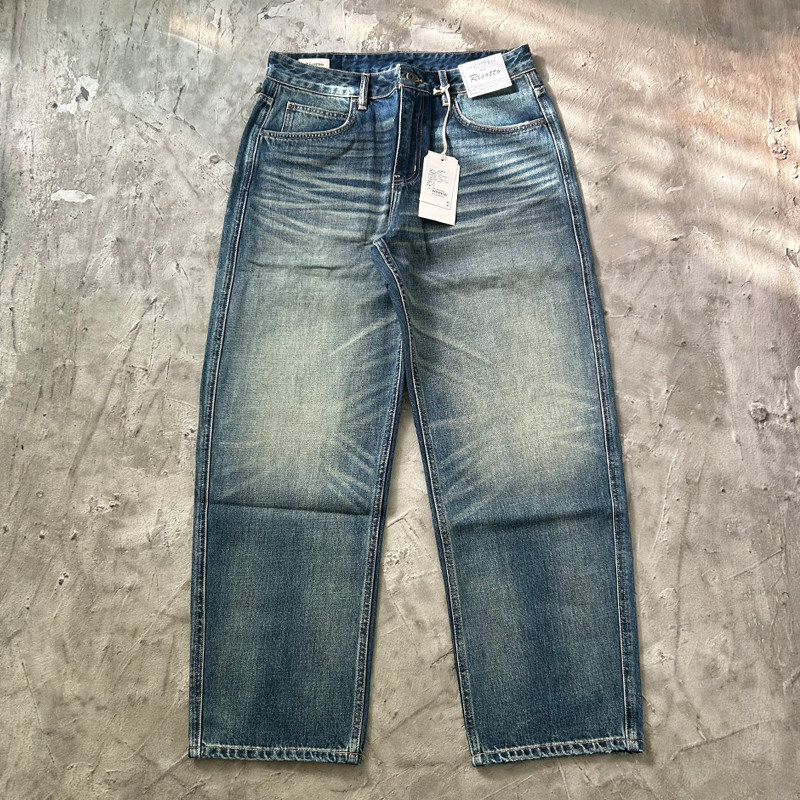 复古日系水洗蓝丹宁牛仔裤