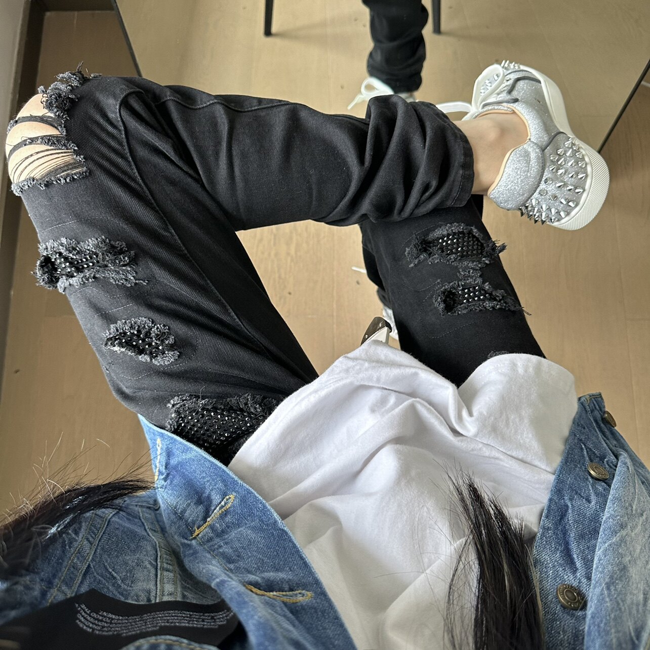 欧美高街长裤长裤破洞