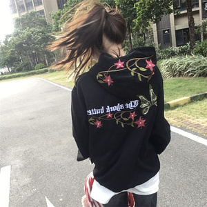站在雾里 花卉彩蝶绣花重磅刺绣连帽卫衣情侣秋冬宽松氛围感上衣