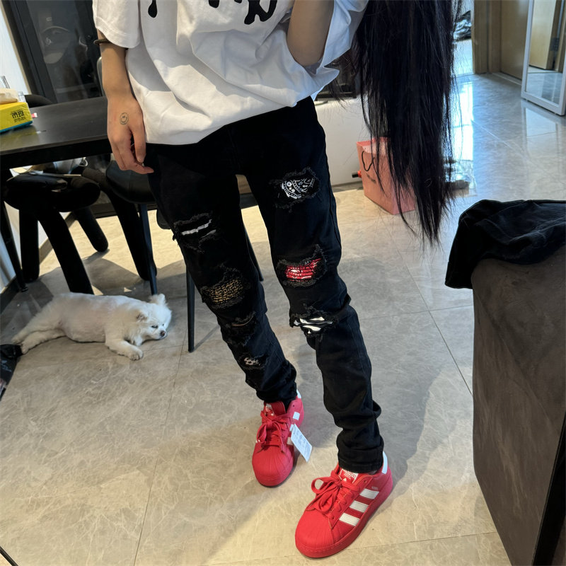 长裤常规牛仔布男女弹力裤子复古