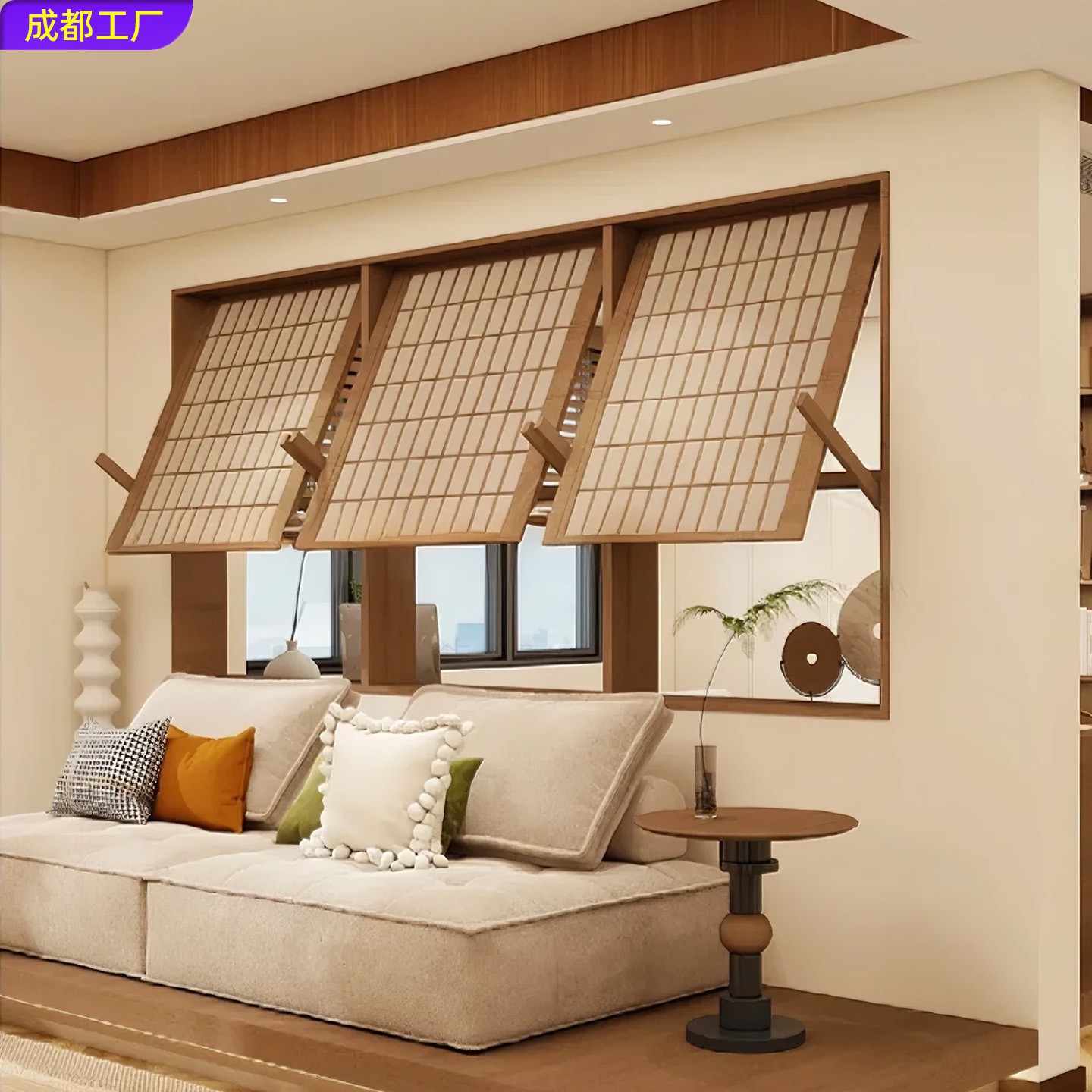 上掀窗宋代美学实木窗推拉窗新中式木格栅门窗茶室窗隔断窗上翻窗