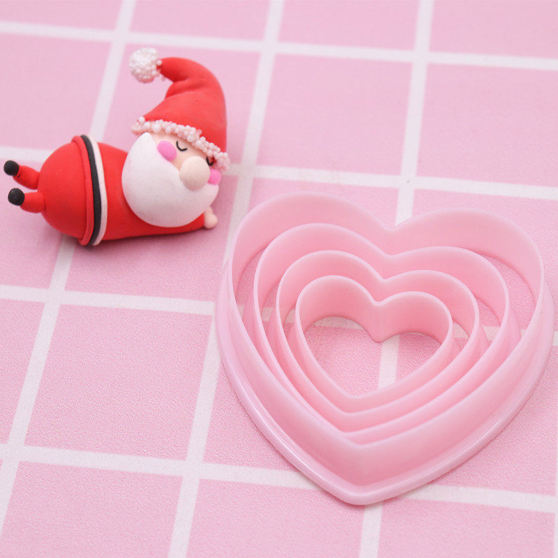4pc粉色爱心型可爱饼干蛋糕DIY纸粘土食玩模具配件压模切模工具