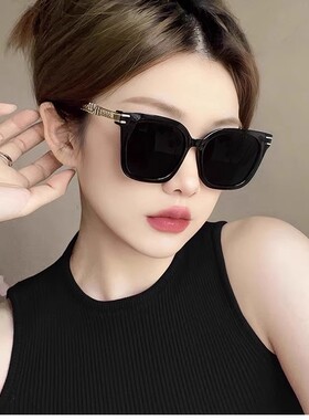 偏光太阳镜女士大框方形高级感墨镜网红防晒防紫外线金属链条眼镜