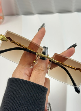 2024新款无框切边太阳镜金属方框渐变太阳眼镜片欧美风轻奢墨镜潮