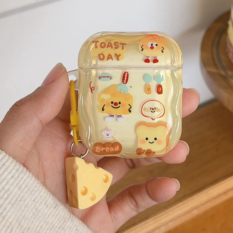 可爱芝士面包挂件适用苹果AirPods4耳机壳pro第二代ipod无线蓝牙3充电仓盒1全包防摔软新款airpodspro2保护套