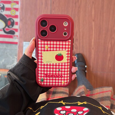 INS超火tomato番薯格纹适用苹果17promax手机壳网红超火iphone16全包15pro软胶防摔高级感立体皮纹14保护套