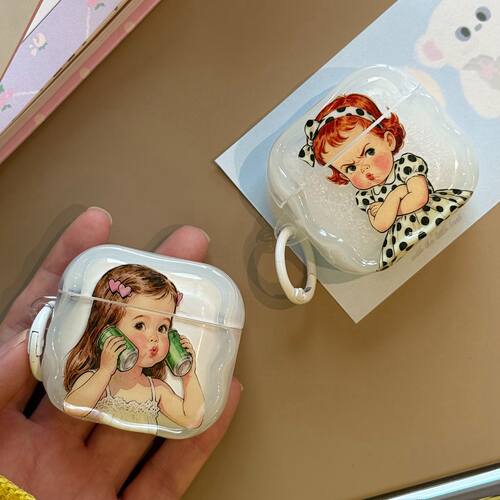 ins可爱鼓鼓嘟嘴小女孩airpods4保护套airpod3适用苹果pro3耳机壳二代无线蓝牙1第三代2代airpodpro四外壳