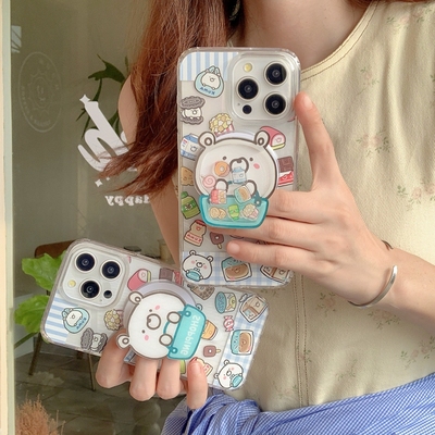 可爱卡通零食购物小白熊摇摇乐磁吸支架适用iPhone16苹果15promax手机壳透明硬13/14pro全包防摔12/11情侣壳