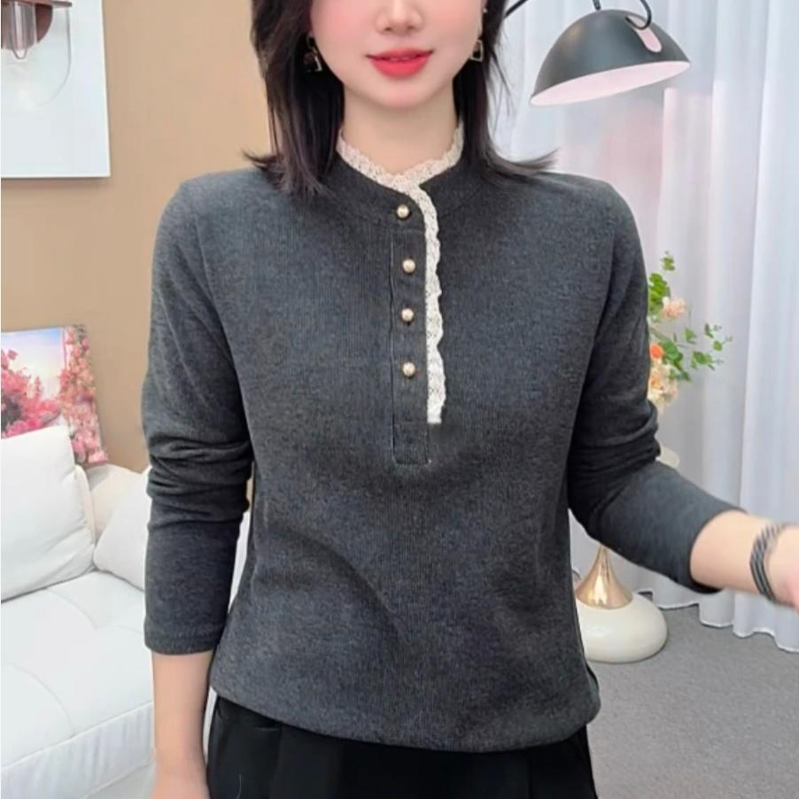 冬季2025新品女士上衣时尚洋气百搭气质减龄蕾丝木耳边长袖衬衫