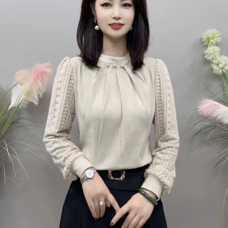 蕾丝拼接时尚打底女士遮肉衬衫