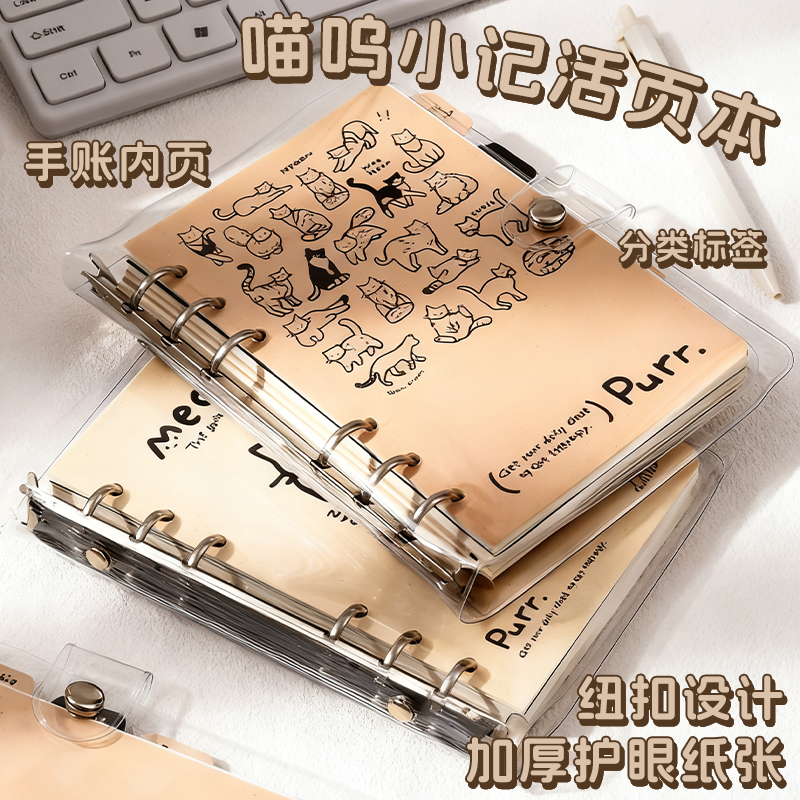 高颜值透明软皮活页笔记本本子可拆卸扣环简约ins风加厚手账本子